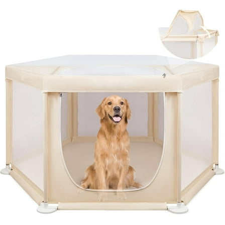 58.3"x58.3"x29.9" Large Dog Playpen Indoor, Extra Tall Puppy Playpen with Removable Roof, Sturdy Fabric Dog Pen