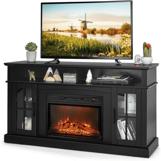 58" TV Stand with Electric Fireplace Insert Fireplace Entertainment ...