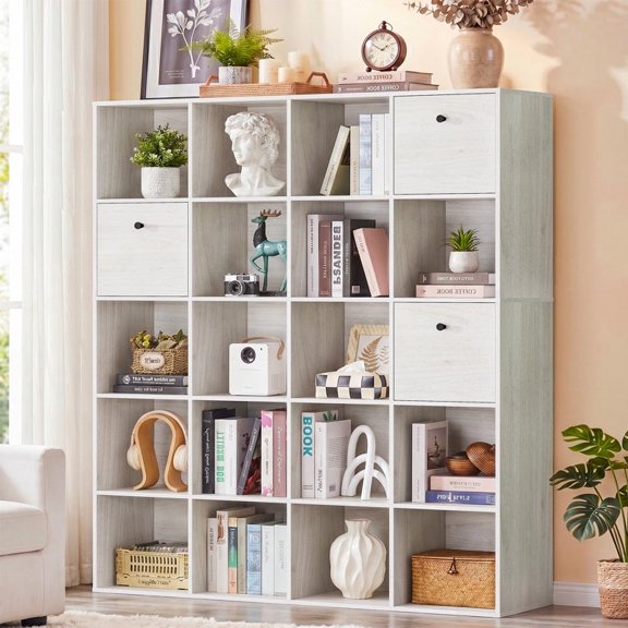 58.5" H Modular Storage Organizer with Fabric Drawers 20 Cube White Bookcase Room Divider Individual