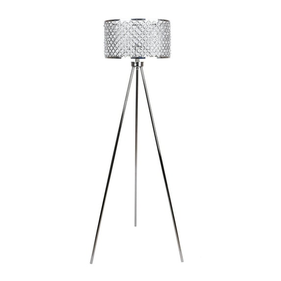 58.5" Polished Nickel Metal Floor Lamp w/ Tripod Base Design & Crystalline Metal Shade