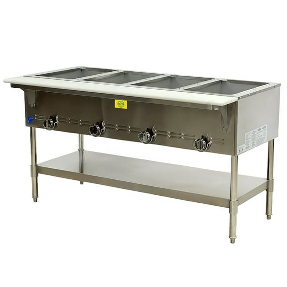 58.5 in. 4-Well Commercial Gas Steamtable Aerohot 12,400 BTU Heat Wells Food Warmer Sneeze Guard NSF Certified