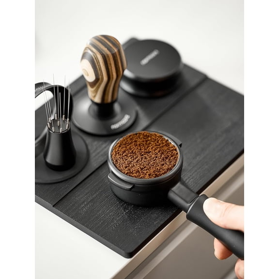 58.5mm Coffee Tamper V4.1, Espresso Spring Loaded Tamper With  PVD Coating Flat Base, 15lb / 25lb / 30lbs Replacement Springs, Colorful Wood Handle