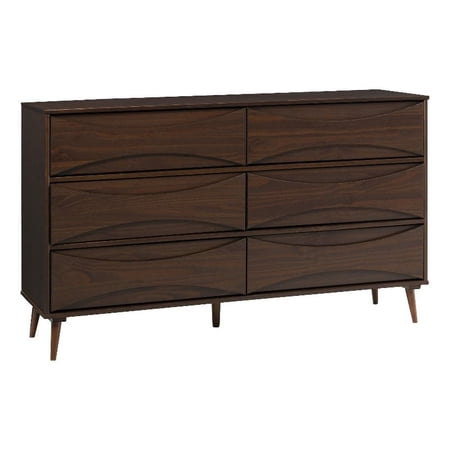 58" 6-Drawer Solid Wood Dresser with Curved Front Detail - Walnut