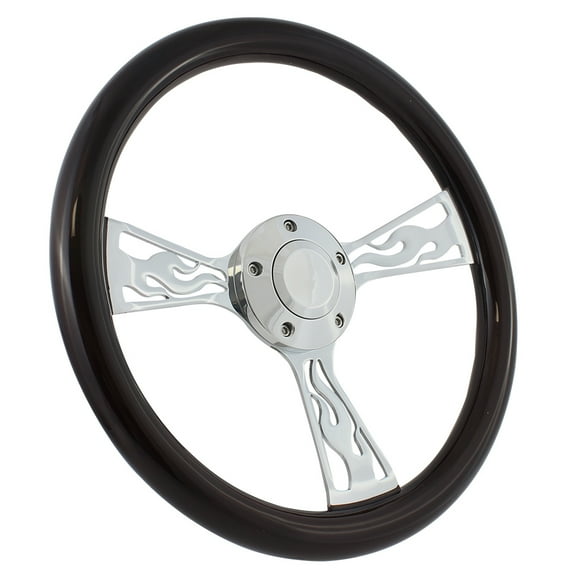 58-63.5 All Ford (excl. T-bird, Falcon, Comet) 14" Wood Billet Polished Steering Wheel Set Adapter & Horn