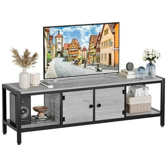 58/65 Inch TV Stand for Bedroom, Farmhouse TV Stand with Storage, Mid Century Modern TV Stand up to 65/75 Inch TV, Wooden TV Stand with Open Storage Shelves for Living Room, Rustic Brown
