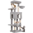 thumbnail image 1 of Cat Tree, 58.7‑Inch Tall Multi‑Level Cat Tower for Indoor Cats with Scratching Posts, Hammock and Cat Cave, Light Gray, 1 of 9