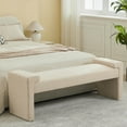thumbnail image 1 of 58.7" End of Bed Bench,Upholstered Modern Bedroom Bench for Living Room & Entryway, Easy Assembly, Footrest Ottoman Accent Window Bench with Solid Wood Frame & Curved Arm, Tan, 1 of 9