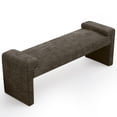 thumbnail image 1 of 58.7" Linen End of Bed Bench Upholstered Modern Bedroom Bench for Living Room & Entryway,Footrest Ottoman Accent Window Bench with Solid Wood Frame & Curved Arm, Brown, 1 of 10