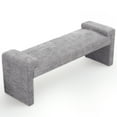 thumbnail image 1 of 58.7" Linen End of Bed Bench Upholstered Modern Bedroom Bench for Living Room & Entryway,Footrest Ottoman Accent Window Bench with Solid Wood Frame & Curved Arm, Gray, 1 of 10