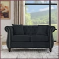 thumbnail image 1 of 58.8" Black Velvet Chesterfield 2 Seater Sofa with Rolled Arms, Tufted Design & Nailhead Trim - Ideal for Living Room, Bedroom, Office, 1 of 12