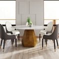 thumbnail image 1 of 58.88" Round Marble Dining Table For 6-8 Persons, White Artificial Top With Robust Metal Base, Heat & Easy To Maintain, Room Kitchen Low Water Permeability Flame , Seats,, 1 of 6