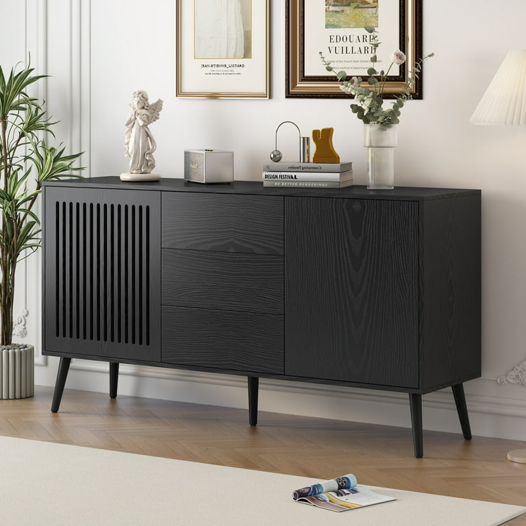 58 Accent Storage Cabinet Modern Wood Sideboard with 2 Doors and 3 Drawers Side Console Table for Living Room Bedroom Kitchen Dining Room Entryway Black Walmart