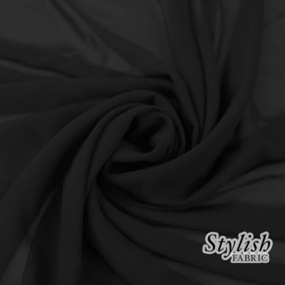58" Black Solid Color Sheer Chiffon Fabric by The Bolt - 25 Yards$$Art & Craft