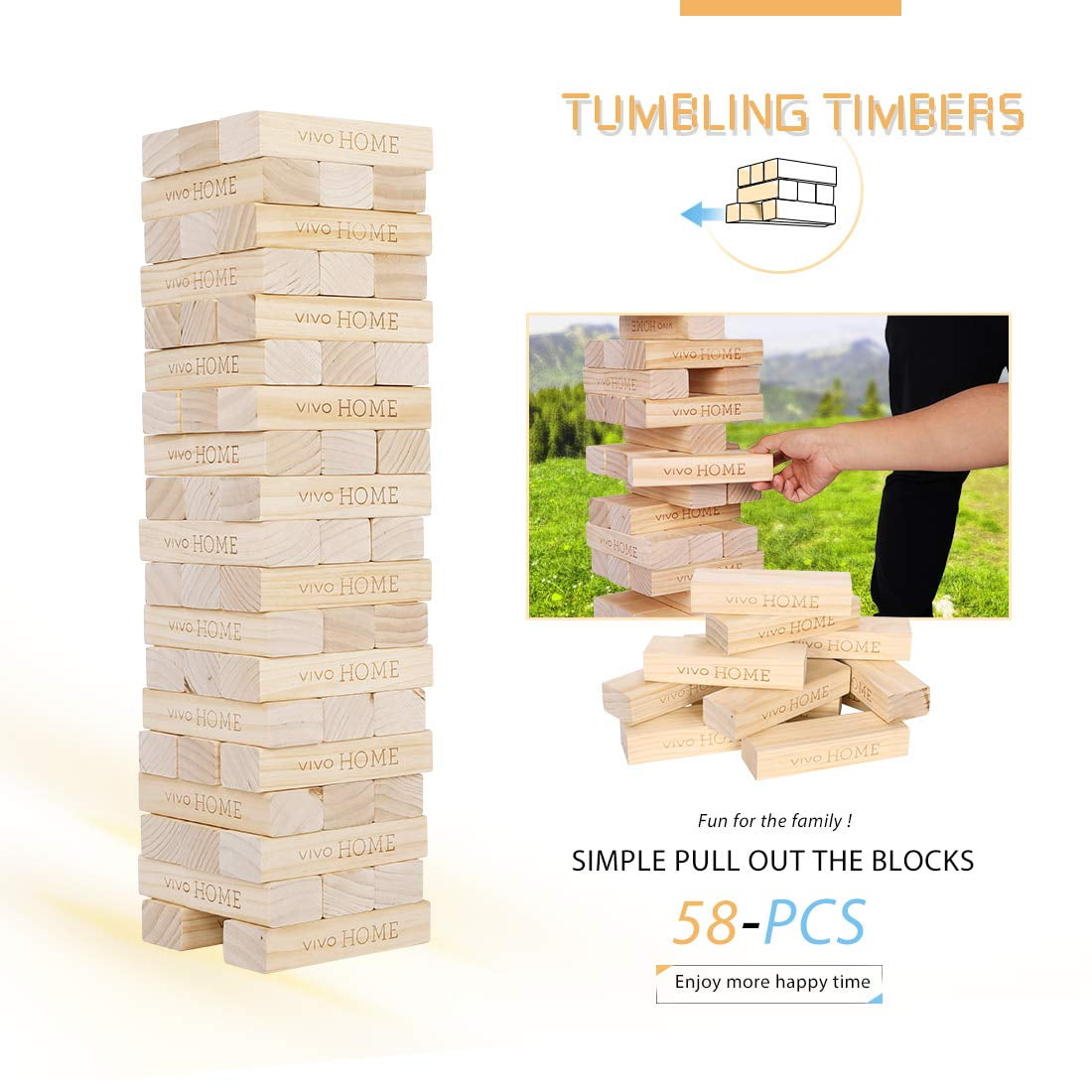 58 Blocks 5 FT Giant Tumbling Timbers Wood Block Yard Game