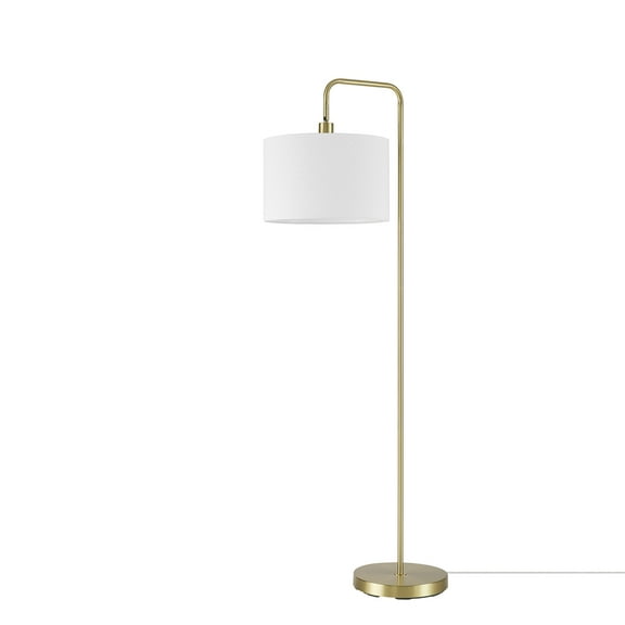58" Brass Floor Lamp with White Linen Shade, On/Off Rotary Switch on Socket, Home Office Accessories