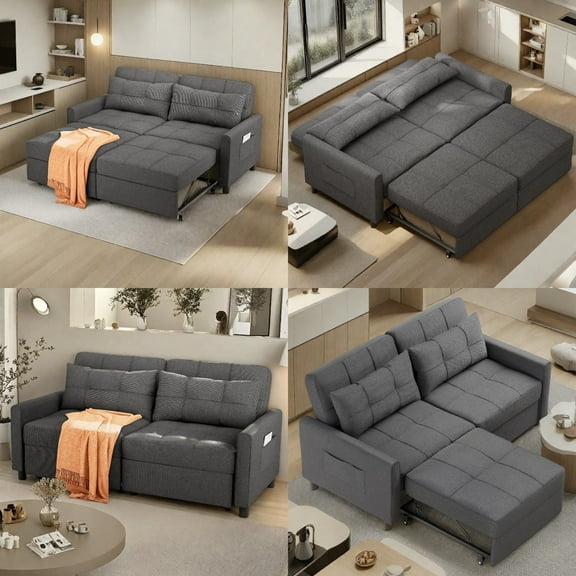 58" Convertible 4-in-1 Sofa Bed with Storage, Space-Saving Modular Sleeper for Small Spaces, Adjustable Backrest, Easy Assembly, Dark Gray