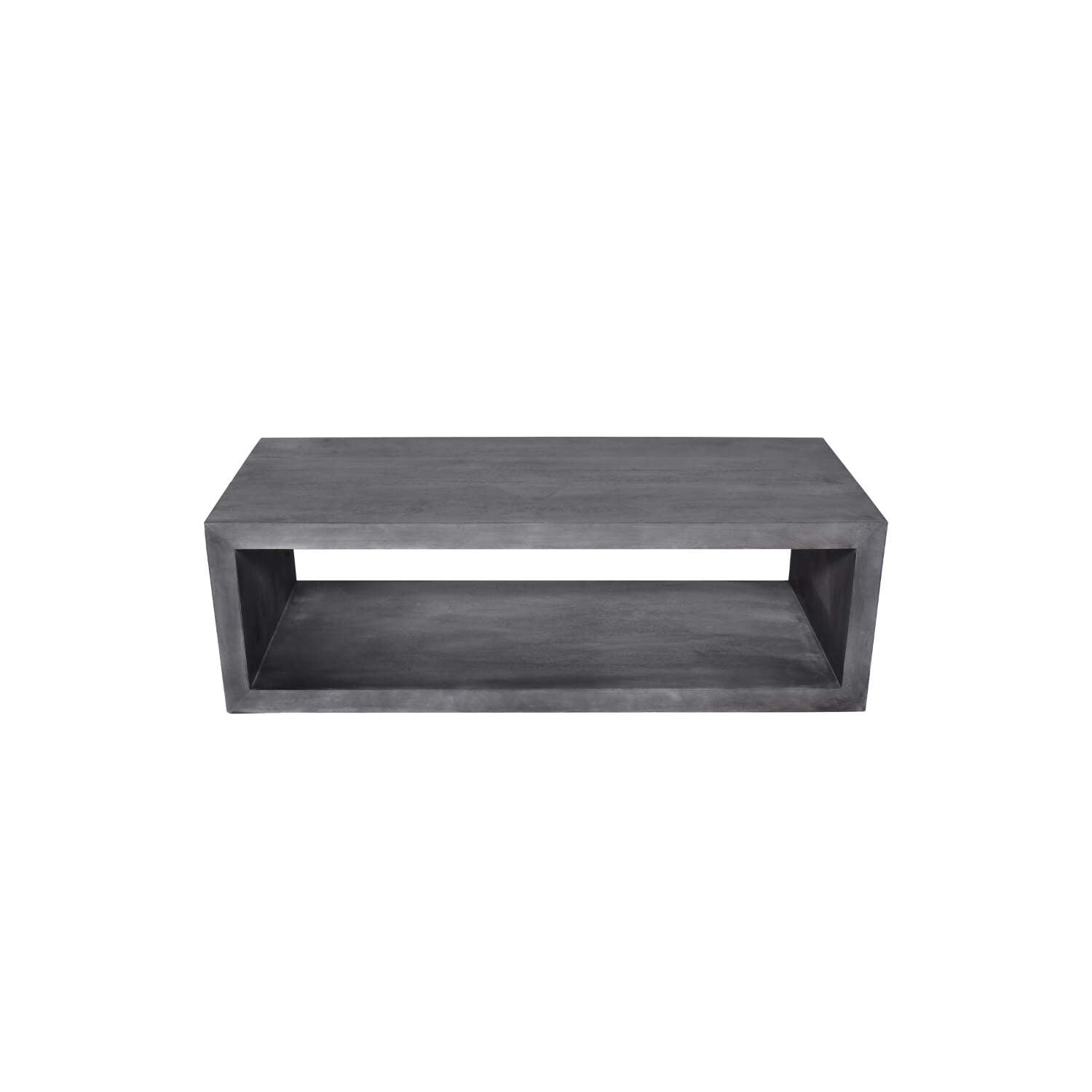 Charcoal Gray Rectangular Mango Wood Coffee Table with Open Shelf