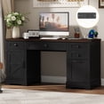 thumbnail image 1 of 58" Farmhouse Executive Desk with 4 Drawers & Charging Station, Office Computer Desk with File Drawer, Rustic Wooden Study Desk Workstation for Home Office, 1 of 9