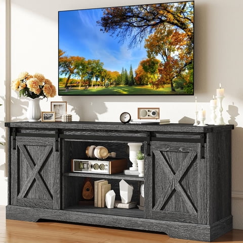 58" Farmhouse TV Stand for 65 Inch TVs with Sliding Barn Door, Rustic Wood Entertainment Center Media Console Cabinet for Living Room