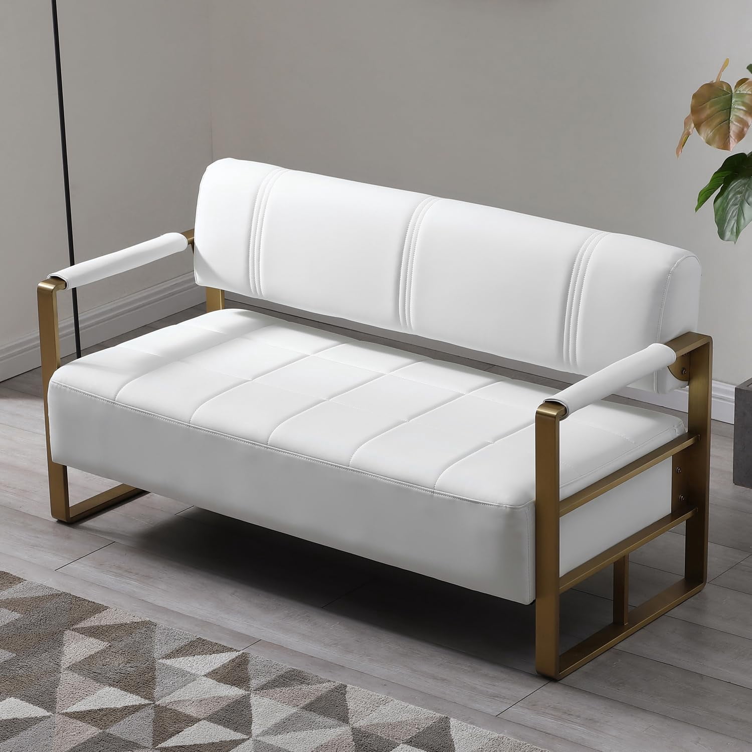58" Faux Leather Couch Office Loveseat Sofa, Mid Century Modern Small ...