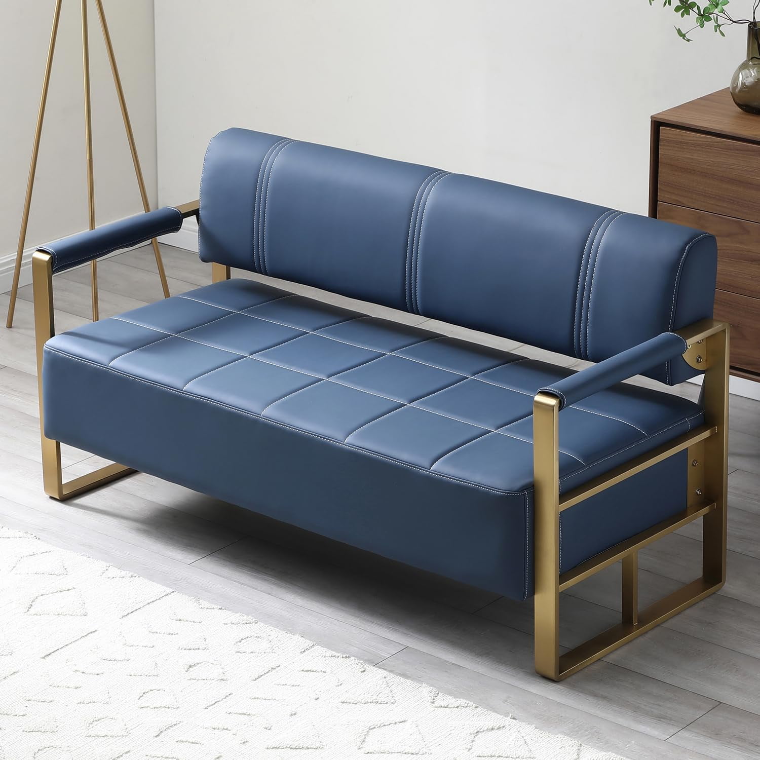 58" Faux Leather Couch Office Loveseat Sofa, Mid Century Modern Small ...