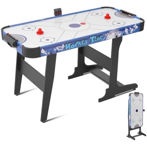 58" Foldable Air Hockey Table, Folding Indoor Hockey Game Table for Adults&Kids, Portable Arcade Game Set w/ 2 Pucks, 2 Pushers, LED Scorer, Powerful by 12V Motor for Game Room, Home, Office