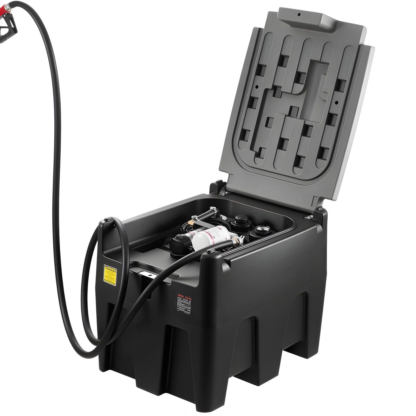 58 Gallon Portable Diesel Fuel Tank with 12V Transfer Pump (10 GPM) – Heavy-Duty Black Diesel Storage Tank for Trucks, Tractors, & Equipment – Includes Battery Clamps & Spout