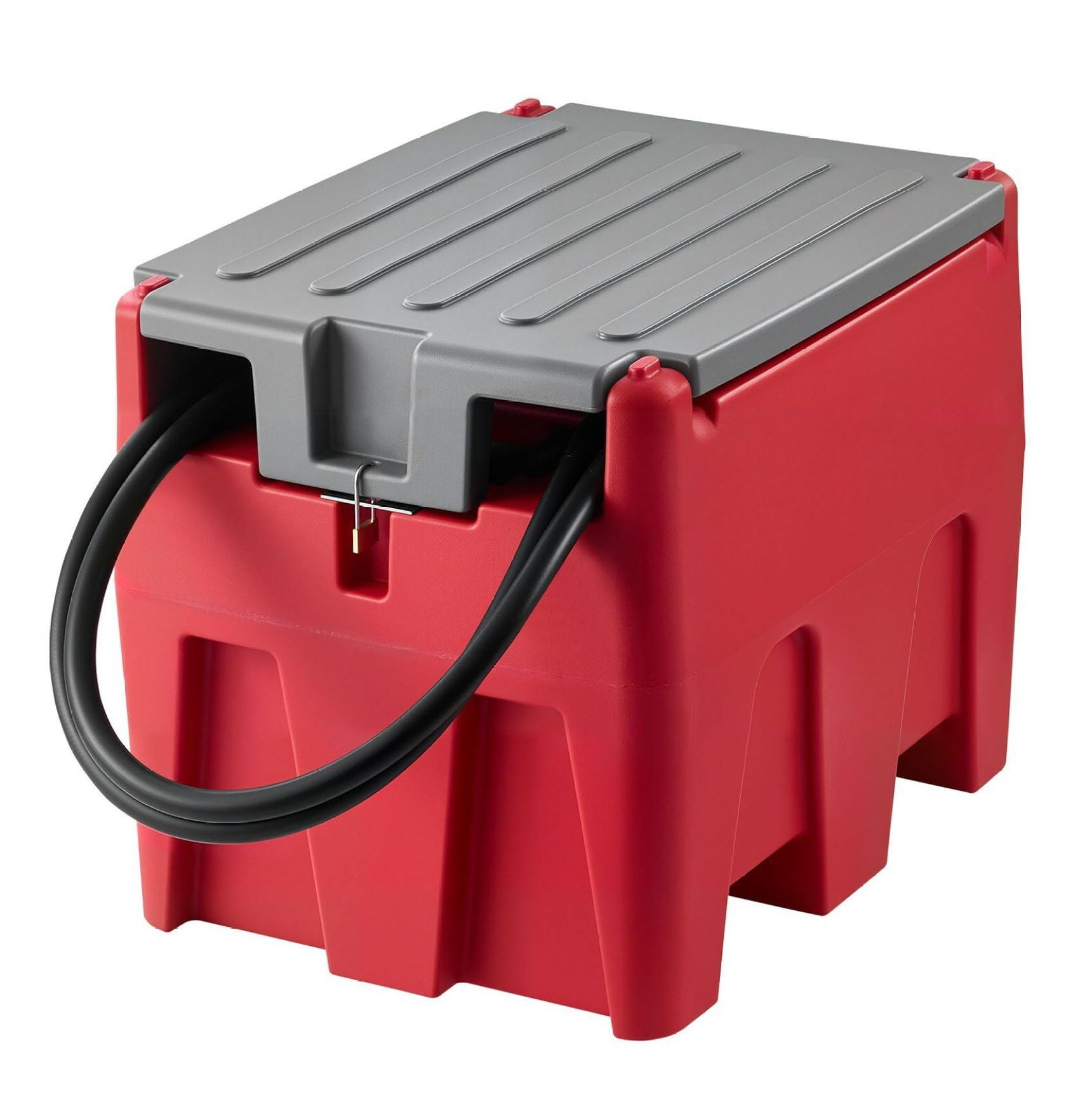 58 Gallon Portable Diesel Tank with 12V Pump & Hose - 10.6 GPM Flow Rate - Fuel Transfer Tank for Trucks, Tractors, RVs, Construction - Red PE Tank
