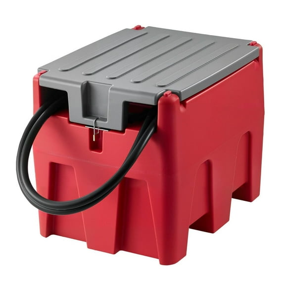 58 Gallon Portable Diesel Tank with 12V Pump & Hose - 10.6 GPM Flow Rate - Fuel Transfer Tank for Trucks, Tractors, RVs, Construction - Red PE Tank