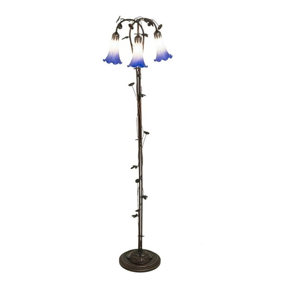 Meyda Lighting 58" High Blue/White Pond Lily 3 Light Floor Lamp