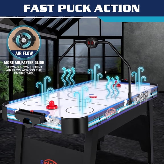 58 Inch Air Hockey Table with Powerful Motor and LED Scoreboard for Arcade Style Family Game Room