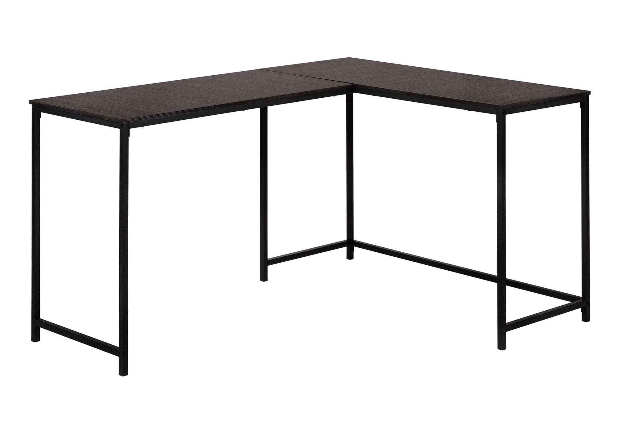 58 Inch Espresso Brown L Shaped Computer Desk with Black Metal Frame