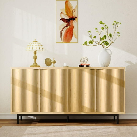 58 Inch Natural Oak Sideboard Buffet Cabinet with Adjustable Shelves