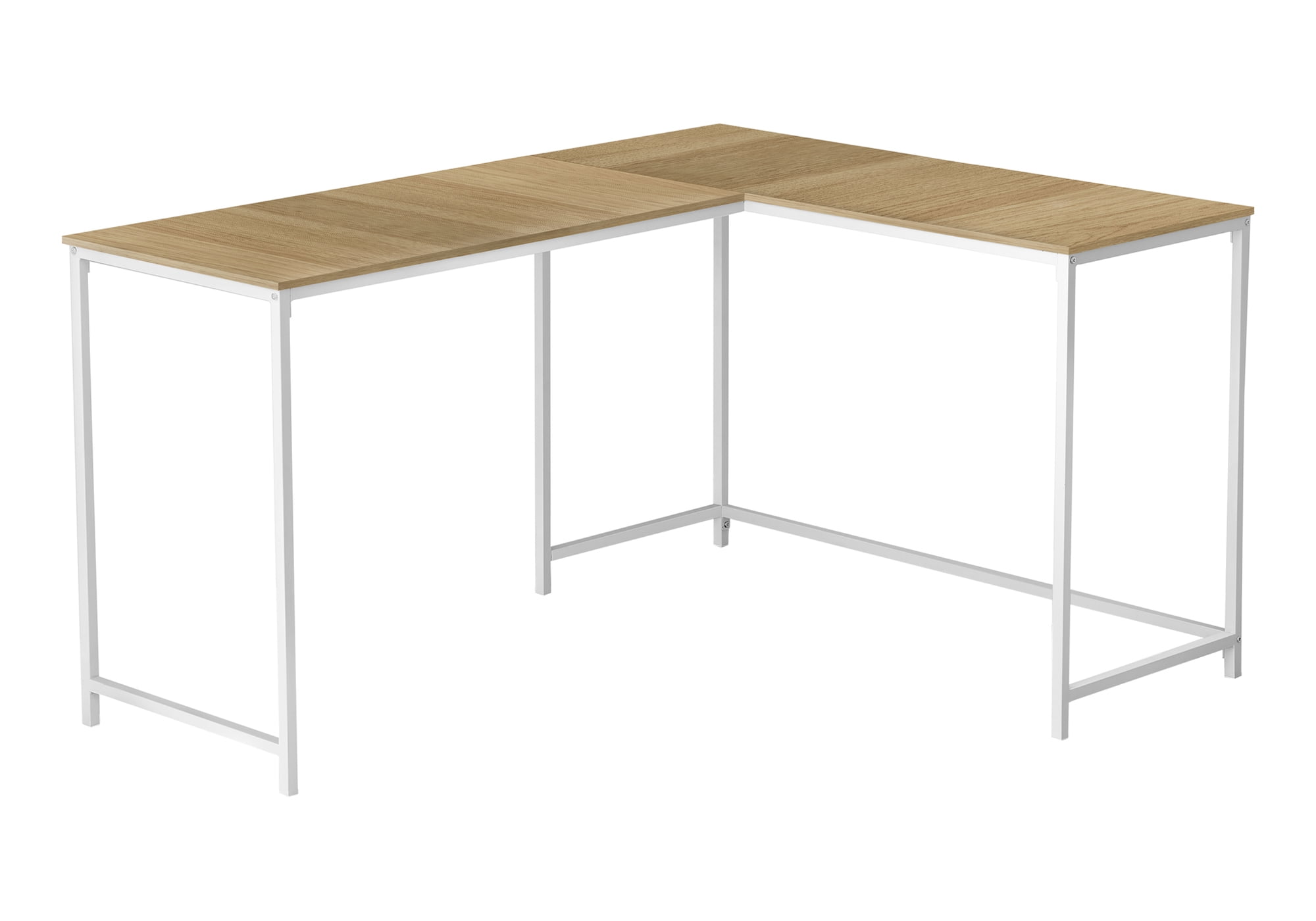 58 Inch Natural Wood Look L Shaped Computer Desk with White Metal Frame