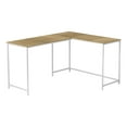 thumbnail image 1 of 58 Inch Natural Wood Look L Shaped Computer Desk with White Metal Frame, 1 of 5