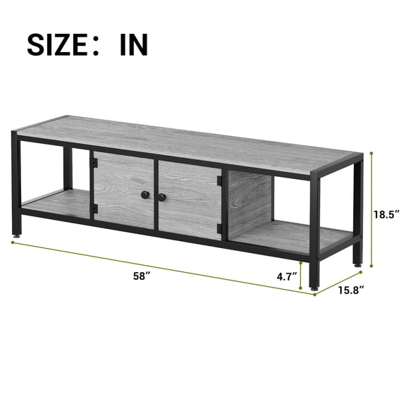 58 Inch TV Stand Up to 65 Inches TVs with Storage Cabinet, Wide TV Console with Adjustable Feet for Living Room, Bedroom