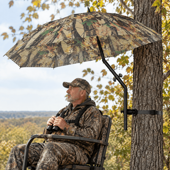 58 Inch Wide Camo Tree Stand Umbrella With Heavy Duty Rod, Portable Shelter