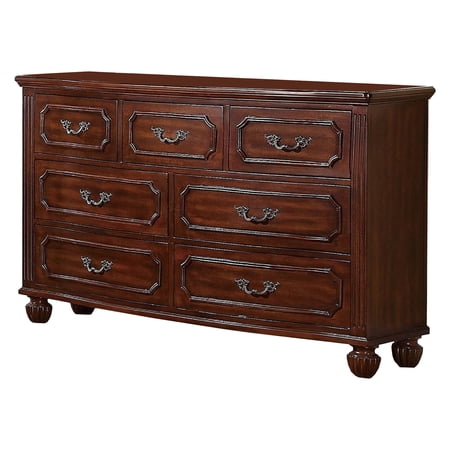 58 Inches 7 Drawer Engraved Wooden Dresser, Brown