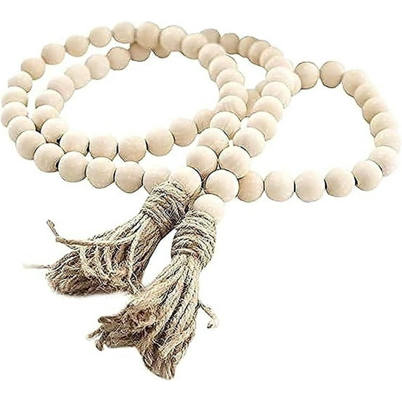 58 Inches Wood Bead Garland, Wooden Beads with Tassel, Farmhouse Beads Rustic Prayer Beads Boho Beads for Farmhouse Tiered Tray Coffee Table Mantel Decor