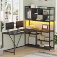 thumbnail image 1 of 58'' L Shaped Computer Desk with LED Light and Bookshelf, Modern Corner Office Desk with Storage Shelves, Home Office Desk, 1 of 7