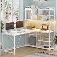 thumbnail image 1 of 58'' L Shaped Computer Desk with LED Light and Bookshelf, Modern Corner Office Desk with Storage Shelves, Home Office Desk, 1 of 7