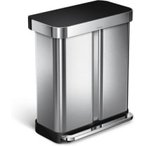 58 Liter / 15.3 Gallon Rectangular Dual Compartment Recycling Step, Brushed Stainless Steel with Soft-Close Plastic Lid Kitchen Trash Can