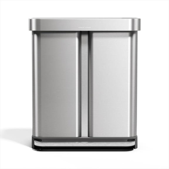 58 Liter / 15.3 Gallon Rectangular Hands-Free Dual Compartment Recycling Kitchen Step Trash Can with Soft-Close Lid, Brushed Stainless Steel