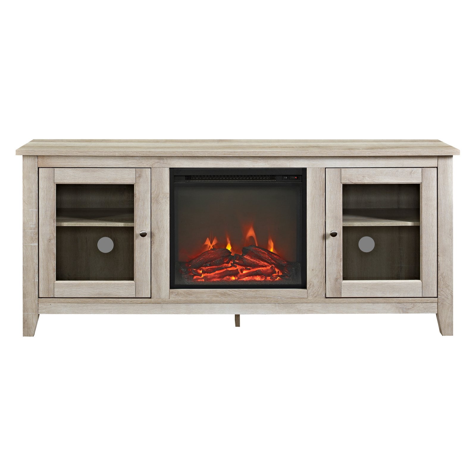 58" Wood Media TV Stand Console with Fireplace - White Oak - Walmart.com