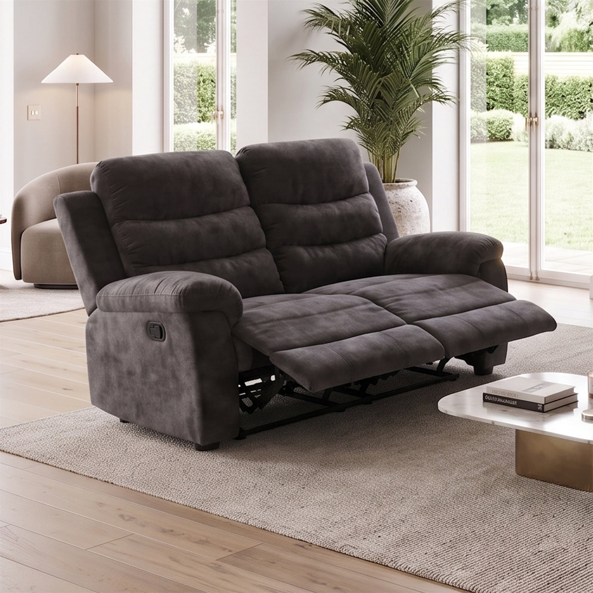 58" Manual Reclining 2-Seat Loveseat for Living Room, Gray