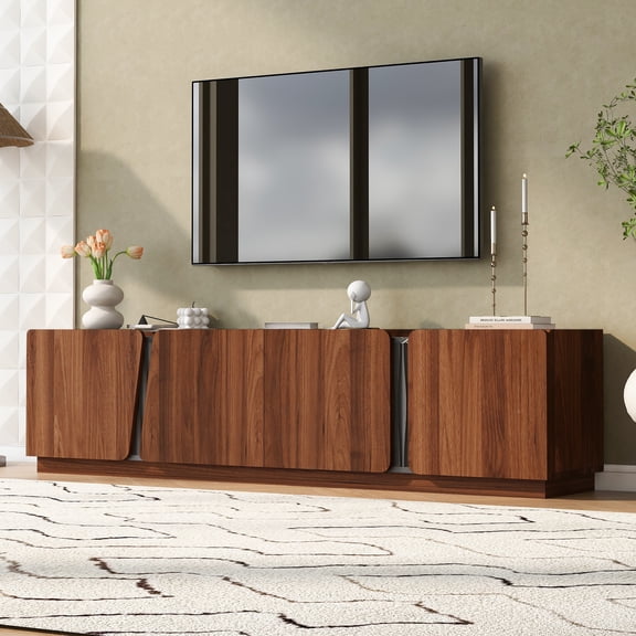 58" Modern TV Stand with 2-Door Storage & 18" Electric Fireplace, Faux Stone Media Console Cabinet, Cherry Large Entertainment Center for Living Room