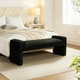 thumbnail image 1 of 58'' Upholstered Bench Chenille Boucle Modern Accent Bench End of Bedroom Entryway Black, 1 of 9