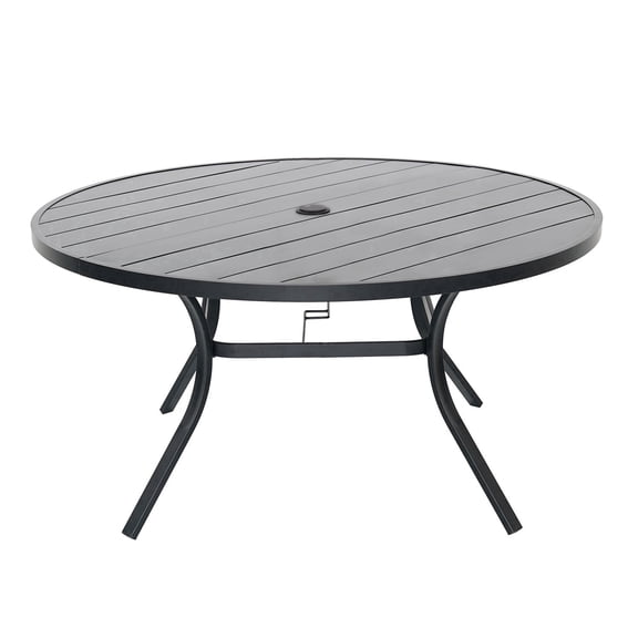 58" Metal Outdoor Round Dining Table with Umbrella Hole