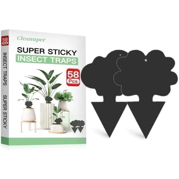 58 Pack Flying Insect Traps for Plants – Black Sticky Traps for Fungus Gnats, Flies & Flying Bugs, Indoor Outdoor Flying Bug Catcher for Pots, Garden & Kitchen, Non-Toxic, Odorless, Kid & Pet Safe