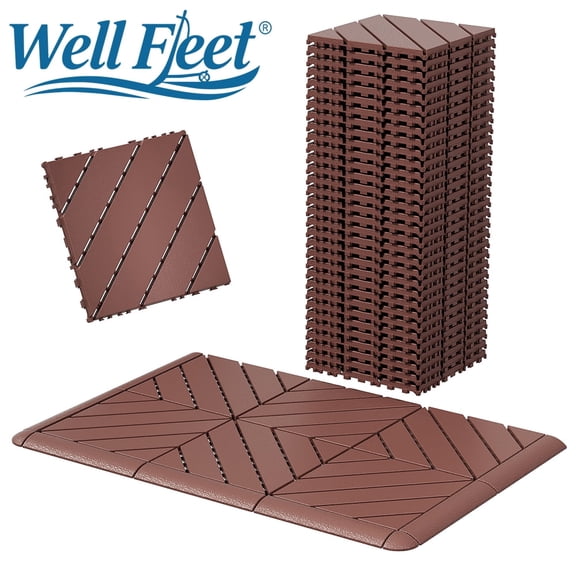 58 Pack Plastic Interlocking Deck Tiles, 12"x12" Snap Together Outdoor Patio Flooring, Waterproof All-Weather Deck Floor Tiles for Balcony, Backyard, Garden, Poolside, Porch, Lawn & Indoor Spaces